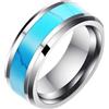 Homxi Anelli Incisione Acciaio Inossidabile Anello Uomo,8MM Rotondo con Turchese Anello Uomo Argento Anelli di Fidanzamento Uomo