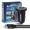 Dripio Caricabatterie da 60 W, con doppia porta USB-C (supporto PD) e una porta USB-A (supporto QC), inclusi cavi