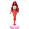 Barbie Bambola sirena con capelli magenta e accessori fantasiosi | Accessorio cerchietto, corpo curvy, con corpino a conchiglia e coda rossa tropicale, HRR04