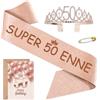 LOOBEAR Regalo donna 50 anni, Fascia Compleanno Donna Corona Compleanno Personalizzata con Biglietto, Idee Regalo e Decorazione per Donna, 50 anni compleanno donna(Compleanno-50th)