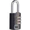 Yale Lucchetto in alluminio a combinazione YE3CB/20/121/1/BK nero, corpo 20mm, arco in acciaio, combinazione a 3 cifre