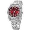 HALUKAKAH Orologio Diamanti Iced Out per Ragazzi - Placcato Oro 18 Carati/Platino,Quadrante Verde/Blu/Rosso 36mm,Lunghezza 20cm,Opzionale con Catena Cubana e Strumento di Regolazione - Scatola Regalo