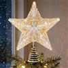 Luxspire Puntale Albero Natale LED, Decorazioni Natalizie Luci di Albero, Puntale Stella per Albero di Natale, con Luci Comode, Porta USB, Decorazione per Natale Festa Casa Bar, Champagne Oro