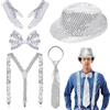 AWAVM 5 accessori per paillettes da uomo, con paillettes con bretelle a paillettes, papillon con paillettes, cravatta, guanti, costume accessori scintillanti per carnevale festa