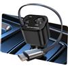 Dripio Caricabatterie USB-C 4-in-1 da 145 W, con cavi retrattili, compatibile con 12/24 V, per iPhone 15/16/17