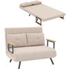 HOMCOM Divano Letto 2 Posti Schienale Regolabile 5 Livelli Beige | 4 in 1, Pieghevole, Divano Letto Matrimoniale, 2 Cuscini, Braccioli, Seduta Imbottita, in Velluto, Soggiorno, 102x73x81 cm
