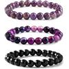 ADRAMATA 3 Pezzi 8mm Bracciale Pietre Naturali Donna Uomo Braccialetto Elastico con Pietre Braccialetto Perle Chakra Set Braccialetto Perline Donna
