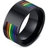 Grewod Fedi Nuziali, Anello Uomo Acciaio Inossidabile 10MM Gay Pride Arcobaleno Argento/Nero Anello di Fidanzamento