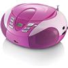 Lenco Lettore CD Boombox Lenco SCD37RZ - Lettore CD / MP3 portatile - Ingresso AUX - Connessione USB - Alimentato da rete e batterie - Rosa