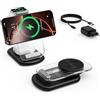 Mukiya Stazione di ricarica induttiva, stazione di ricarica magnetica 3 in 1 | Compatibile con iPhone Duo 18/17e/Air 16, 15, 14, 13 e 12, con Apple Watch 10/9, AirPods 3/2/Pro, pieghevole, nero grafite