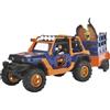 Simba Toys Dickie Playlife Comandante dei dinosauri, Jeep Wrangler con rimorchio, 1 personaggio, 2 dinosauri, suoni e luci