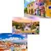 Sonstige Set da 3 mini puzzle da 150 pezzi, con soggetti di architettura urbana, ideali per viaggi, decorazioni per la casa, con immagini di Spagna e Grecia