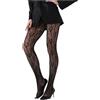 QM Collant Donna a Rete con Motivi Floreali in Pizzo, Nero, Morbidi ed Elastici, Alta Vita, per Feste e Night Club (1, 451935black)