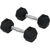 HOMCOM Set di Manubri Palestra Esagonali 2x4/5/6/10/12.5 kg Nero | Coppia di Pesi per Palestra, Impugnatura Antiscivolo, Allenamento Forza, Fitness Casa