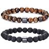 RANKEEF Set da uomo in Pietra Naturale Elasticizzata con Pietra | di Bracciali con Perline da uomo Bracciali da uomo con Perline Lavica Occhio di Tigre da 8 mm