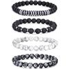 RANKEEF Set da uomo in Pietra Naturale Elasticizzata con Pietra | di Bracciali con Perline da uomo Bracciali da uomo con Perline Lavica Occhio di Tigre da 8 mm
