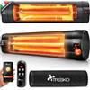 TRESKO® Riscaldatore Infrarossi 2500W con Wi-Fi & Telecomando e Display LED | Riscaldatore a infrarossi con telecomando | Stufa elettrica da terrazzo da parete per interni ed esterni, 3 livelli