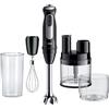 Braun Multiquick 5 Pro MQ55755M MINIPIMER CON 5 ANNI DI ASSISTENZA, 25 velocità di lavorazione, Antischizzo, 3 accessori, NUOVO ACCESSORIO ROBOT, 1000watt, Nero