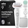 Braun Silk-Épil 9 Epilatore Elettrico Donna, Accessori, 9-080 Bianco | Depilatore Corpo Donna Impermeabile, Custodia, Cappuccio Regolatore, Spazzola Esfoliante, Acc. Massaggiante, Testina Radente