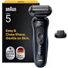 Braun Serie 5 Rasoio Elettrico Barba, 1 Accessorio, 52-B1200si, Blu | Regolabarba Uomo, 1 Accessorio, Rifinitore di Precisione, Rasoio Barba Impermeabile, Ricaricabile, 50 Min di Utilizzo