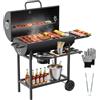 DEWINNER TEENO Barbecue a Carbone da Legno, Griglia XXL a Doppio Strato, Termometro, Cassetto per Cenere, Venti Regolabili, Rotelle, Tavole Laterali, Guanti e Pinza, Barbecue Esterno Giardino Balcone Famiglia