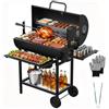 DEWINNER Teeno - Barbecue a carbone con supporto per arrostire il pollo, griglia XXL a doppio strato, termometro, cassetto per cenere, prese d'aria regolabili, ruote a blocco, barbecue all'aperto giardino