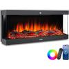 tectake® Caminetto elettrico da parete, 91,4 x 38x 24,5 cm, Camino Elettrico Smart, 2 livelli di calore 900/1800 W, Stufa effetto fiamma 3D, 9 colori, 5 Livelli luce, termostato, telecomando, app Tuya