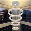 Finktonglan Lampadario a sospensione LED in cristallo - 4 anelli regolabili in acciaio inox, luce bianco caldo per sala da pranzo, soggiorno e camera da letto