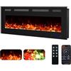 Weka Fireplace Camino Elettrico a Parete WiFi 107cm, 750/1500W | Ultrasottile 7,5 cm, vetro temperato senza fumo, telecomando e touch screen