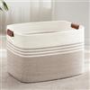 MYHOMMATTO Grande cesto per biancheria intrecciato in corda di cotone, 86L, con manici in cuoio, per coperte, vestiti, giocattoli, per lavanderia, camera bambini o soggiorno, 60x40x36 cm, bianco e marrone