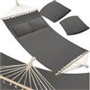 tectake® Amaca per Due Persone, Barra in Legno, Con 2 Cuscini Morbidi, Comoda e Resistente, Arredamento Esterno, Campeggio, Escursioni, Balcone, Beige, Capacità 240 kg - Grigio Scuro