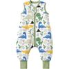 MIKAFEN Sacco Nanna con Gambe per Bambini 2,5 Tog,con Piedini,6-18 Mesi | 100% Cotone, Invernale, Cerniera Bidirezionale Sicura, Senza Maniche,Lavabile In Lavatrice, Dinosauro Verde