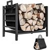 Outsunny Porta Legna per Interni ed Esterni Rialzato 49x34x44 cm Nero | Portalegna da Interno, Borsa da Trasporto Rimovibile in Tessuto Oxford, Legnaia in Metallo, Capacità 50 kg