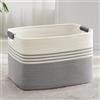 MYHOMMATTO Grande cesto per biancheria intrecciato in corda di cotone, 86L, con manici in cuoio, per coperte, vestiti, giocattoli, per lavanderia, camera bambini o soggiorno, 60x40x36 cm, bianco e grigio