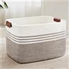 MYHOMMATTO Grande cesto per biancheria intrecciato in corda di cotone, 86L, con manici in cuoio, per coperte, vestiti, giocattoli, per lavanderia, camera bambini o soggiorno, 60x40x36 cm, bianco e marrone scuro