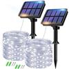btfarm 2 Pezzi Luci Natale Solari Esterno, 8 M 80 LED Catena Luminosa Esterno Solare Impermeabile, 8 Modalità Filo di Rame Luci Natalizie Esterne Energia Solare per Albero Giardino, Bianco Freddo
