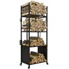 Outsunny Porta Legna per Interni ed Esterni con Ruote e 4 Utensili, Nero | Portalegna da Interno, Rialzato a 4 Livelli, Pala, Attizzatoio, Spazzola, Pinze, Legnaia in Metallo, 45x30x118 cm