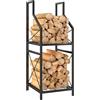 Outsunny Portalegna da Interno Rialzato a 2 Livelli 34x30x80 cm Nero | Legnaia da Interno in Metallo, Porta Legna per Interni ed Esterni, Capacità 60 kg