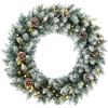HOMCOM Ghirlanda Natalizia Innevata da 60 cm con Luci LED 8 Modalità, Verde | Corona di Natal, Fiocco Scozzese, 140 Rami, Pigne, Decorazione Natalizia per Porta e Finestra