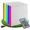 tectake® Cubo luminoso LED, Lampada da terra, luci da esterno e interno RGB 16 colori, telecomando, polietilene resistente, tavolino o pouf esterno luminoso, luci giardino decorative - L - 43x43x43 cm