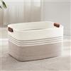 MYHOMMATTO Grande cesto per biancheria intrecciato in corda di cotone, 72L, con manici in cuoio, per coperte, vestiti, giocattoli, per lavanderia, camera bambini o soggiorno, 55x43x30 cm, bianco e marrone