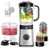 Sangcon Frullatori da Cucina e Robot da Cucina Combo, Frullatore 5 in 1 per Frullati e Carne Macinata, Controllo a 3 Velocità con Impulsi 500 W, con coperchio TO-Go, per Ghiaccio, Frutta, Carne