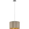 Eglo Maserlo Lampadario, lampada a sospensione in tessuto a 1 | luce, lampada a sospensione in metallo in argento e tessuto grigio tortora, oro, attacco E27, diametro 38 cm