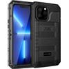 Beeasy Cover per iPhone 13 Pro Max IP68 Impermeabile Custodia Militare Antiurto Resistente 360° Metallo Armor Protezione Schermo Integrata Rugged Robusta Indistruttibile Subacquea Antipolvere Nero