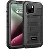 Beeasy Cover per iPhone 15 IP68 Impermeabile Custodia Militare Antiurto Resistente 360° Metallo Armor Protezione Schermo Integrata Rugged Robusta Indistruttibile Subacquea Antipolvere Nero