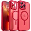 CANSHN Cover Magnetica per iPhone 13 Pro Max(6,7 Pollici), Compatibile con MagSafe, [Protezione Completa Della Fotocamera], Custodia Traslucida Opaca Protettiva Sottile Antiurto,Rosso