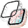 TOCOL 2 Pezzi Cover Diamanti per Apple Watch Serie 9 8 7 41mm con Vetro Temperato Pellicola Protettiva, Copertura Completa, Tocco Sensibile, Senza Bolle, Antiurto e Antigraffio, Trasparente