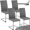 tectake® Set di 4 Sedie Sala da Pranzo, Schienale Ergonomico, Poltroncine in Similpelle Resistente, Sedie Sala da Pranzo Moderne Ideali per Cucina, Soggiorno e Camera da Letto - Grigio