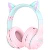 Xunpuls Cuffie Bluetooth per Bambini, Senza-Fili Cuffie Over-Ear, Con orecchie LED, Pieghevole, Con Microfono, Micro SD/TF, HD Stereo, Cuffie ragazze orecchie gatto per scuola/scrivania/PC/TV(rosa)