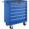 tectake® Carrello Portautensili 7 Cassetti con Cuscinetti a Sfera, 2 Chiavi | 69x33x79 cm, Serratura, 2 Freni di Stazionamento, 2 Ruote Orientabili, Tappetini Antiscivolo, Portata 150 kg, Acciaio, Blu